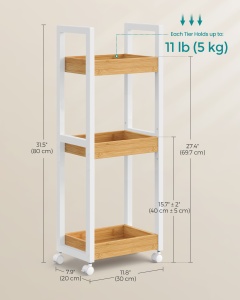 Raft baie Songmics, Bambou, Alb, 140x80x73-121 cm - Img 4
