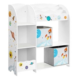 Raft organizare jucarii copii, Songmics, Alb-Gri, 93.0x30.0x100.0 cm - Img 2