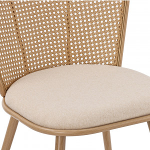 Scaun Daniele plastic ratan bej - material textil bej - metal culoare lemn natural 46.5x57.5x77.5cm - Img 7