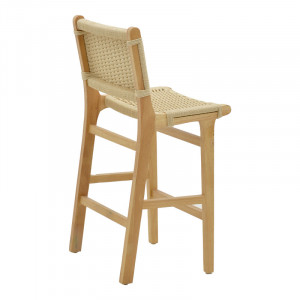Scaun de bar Julien lemn de arbore de cauciuc culoare lemn natural - funie culoare lemn naturala 45x46x95cm - Img 2