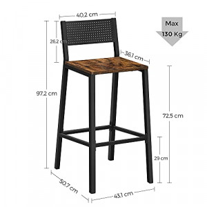 Scaun de bar, Vasagle, Negru , 43.1x50.7x97.2 cm - Img 5