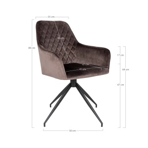 Scaun de dining rotativ Harbo, Maro, 62x56x89 cm, Catifea - Img 3