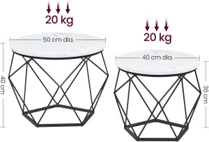 Set 2 masute de cafea Vasagle Alb 60x60x45 cm - Img 6