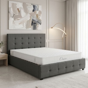 Set 2 piese Cadru de pat cu spatiu de depozitare si Saltea Roi-Resty, Antracit, 218x172x109 cm