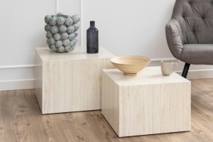 Set 2 piese Masute de cafea Dice, Travertin, 40x58x58 cm
