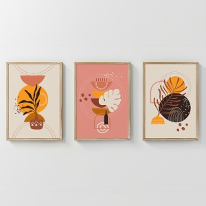 Set 3 buc. tablouri cu rama, Solith, Multicolor, 33x1.5x48 cm