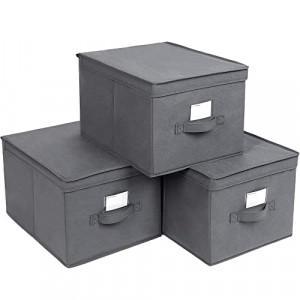 Set 3 cutii depozitare pliabile, Songmics, Gri, 40x30x25 cm - Img 2