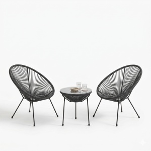 Set 3 masa si scaune gradina V1, Acapulco, Negru, 50x50x52 cm - Img 2
