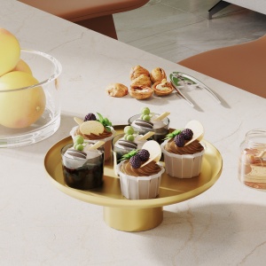 Set 3 platouri decorative metalice GED-007 Auriu 25.5x25.5x9 cm - Img 2