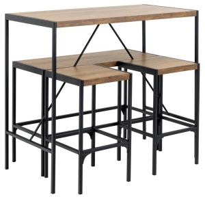 Set 4 piese Masa de bar cu banca si scaune Bahamas, Natural, 105x120x60 cm - Img 7