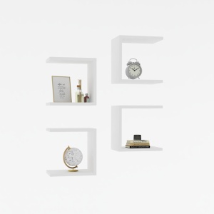 Set 4 rafturi de perete Perari, Pako World, Alb, 30x19x30 cm