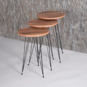 Set de 3 buc mese laterale Wakmi melamina naturala metal negru 33x33x55 cm - Img 2