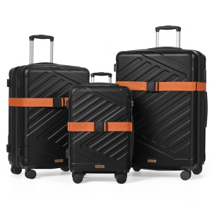 Set de 3 trollere rigide Songmics, Trevo, Negru, 50x30x75 cm