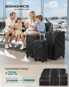 Set de 3 trollere rigide Songmics, Trevo, Negru, 50x30x75 cm - Img 2
