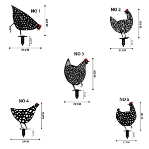 Set de accesorii metalice decorative pentru gradina Chickens Negru 28x26 cm - Img 8