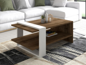 Set de mobilier pentru living Gaye, Nuc- Alb - Img 2