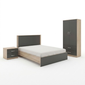 Set dormitor studenti pat cu noptiera si dulap cu 2 usi, 3 buc, Muse, Antracit, 80x42x180 cm - Img 2