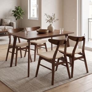 Set Masa si Scaune Benson-Orlean 5 Piese Nuc Inchis - Bej 120x80x75 cm