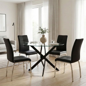Set masa si scaune dining 5 buc. Ariadne - Antoro, Negru, 100x100x75 cm