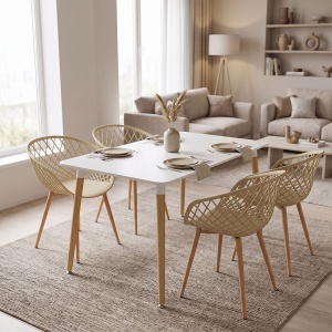 Set masa si scaune dining, 5 buc, Ezra, Natural, 120x80x76 cm