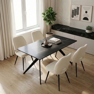 Set masa si scaune dining 5 buc. Renish - Ezali, Alb, 140x80x85 cm