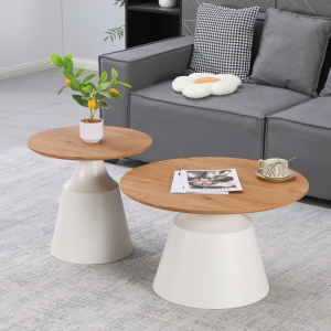 Set masute de cafea, 2 buc, Parquet, Pako, Alb 70x70x38 cm