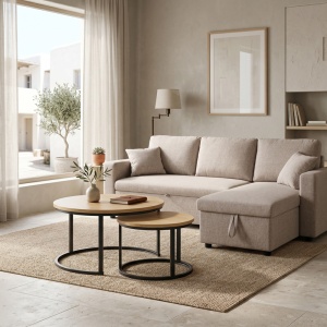 Set masute de cafea, 2 buc, Solme I, Pako, Natural 80x80x45 cm