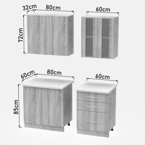Set mobila bucatarie 4 buc Festa ΙII Pako World Sonoma 140x60x85 cm - Img 8