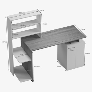 Set mobilier studenti birou cu biblioteca si scaun birou, 2 buc, Wisom, Sonoma, 146.3x55x128.8 cm - Img 9