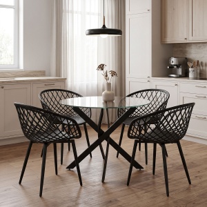 Set mobilier sufragerie 5 piese Ezra, Negru, 80x80x75 cm