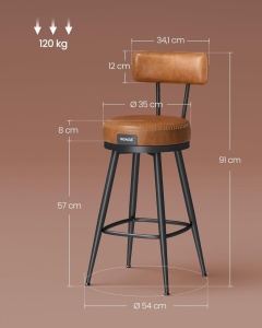 Set scaune de bar Caramel Vasagle 54x54x90.5 cm - Img 5