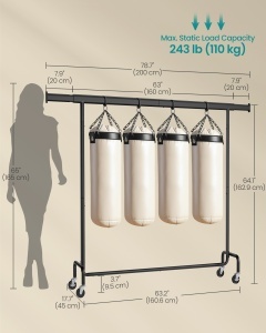 Suport pentru haine reglabil cu roti Songmics Negru 200x45x163 cm - Img 6