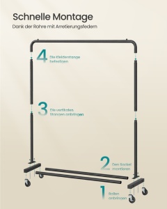 Suport pentru haine reglabil cu roti Songmics Negru 38x110x141.5 cm - Img 6