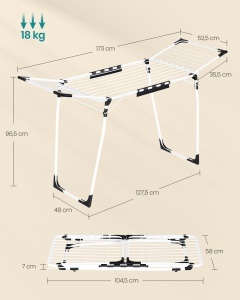 Suport uscator de rufe, Bunji, Songmics, Alb, 173x56.5x96.5 cm - Img 5