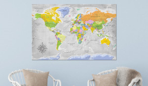 Tablou din plută - World Map: Wind Rose [Cork Map] 90x60 cm - Img 2