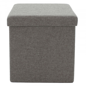Taburet hol cufar cu spatiu de depozitare Crystal material textil gri 38x38x38cm - Img 2