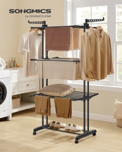 Uscator vertical de rufe pe 4 nivele, Paco, Negru, 125.5x64x169.5cm - Img 2
