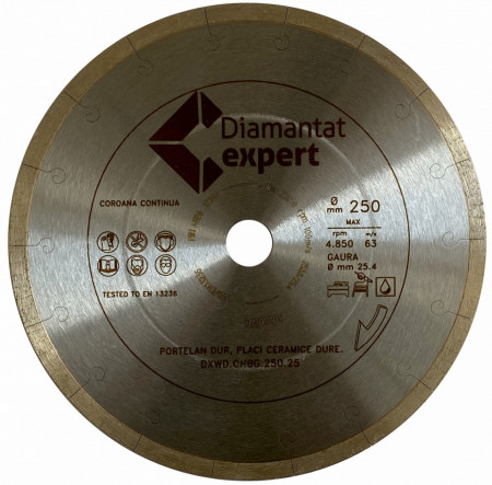 Disc DiamantatExpert pt. Portelan dur, ceramica dura - Ultra Long Life 250x25.4 (mm) Ultra Premium - DXWD.QNBG.250.25