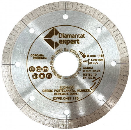 Disc DiamantatExpert pt. Portelan dur, ceramica dura - Ultra Long Life 115x22.2 (mm) Ultra Premium - DXWD.QNBT.115