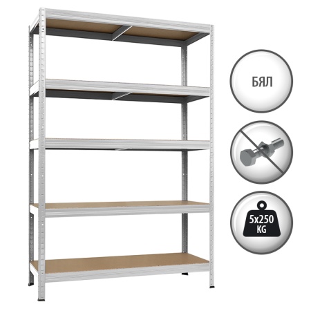 Метален стелаж STAR PLUS 180x120x45 см, до 250 кг на рафт - бял - Img 2