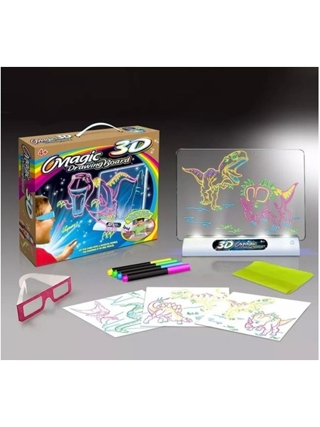 Интерактивна 3D дъска, Magic Drawing Board, ярка, прозрачна, с 3D очила, със светодиоди и 4 флуоресцентни карти
