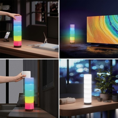 Сензорна Кула от 6 броя светещи цилиндрични плочки в LED RGB светлини с дистанционно-подвижни модула - Img 4