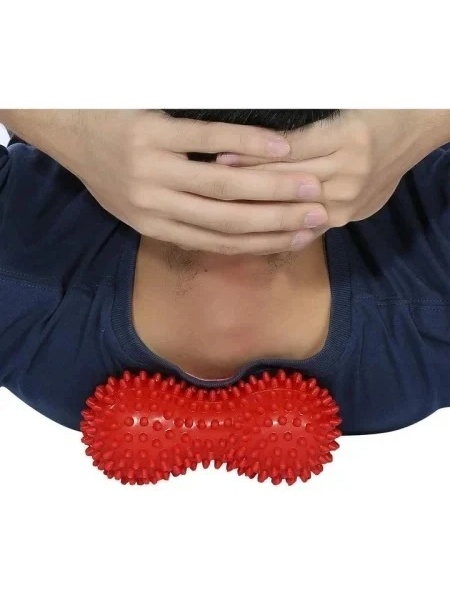 Двойна масажна топка с форма на фъстък, 15х7 см, синя - Img 4