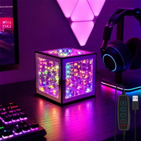 Магически 3D LED куб „Безкрайно огледало“ 3D RGB Сензорна Лампа - Img 4
