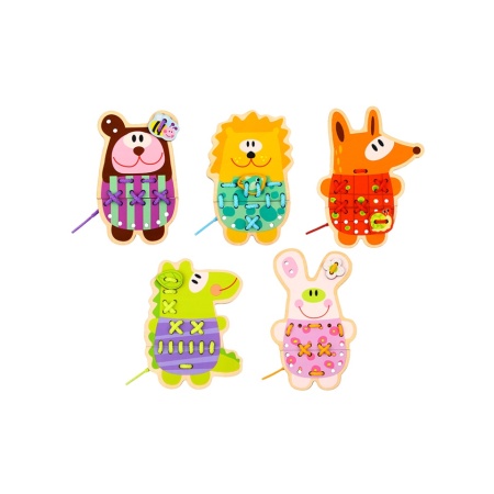 Монтесори Дървена игра за шиене Animals