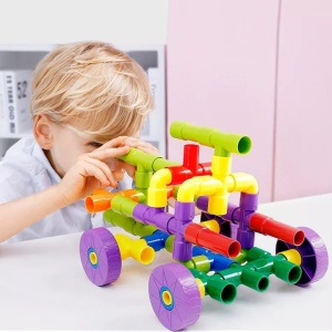 Конструктор с Големи цветни тръби - игра STEM - 108 части - Img 5