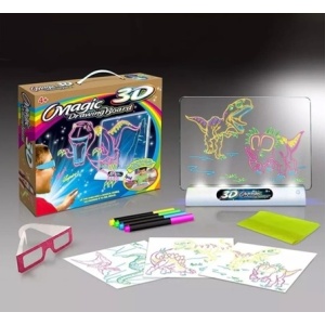 Интерактивна 3D дъска, Magic Drawing Board, ярка, прозрачна, с 3D очила, със светодиоди и 4 флуоресцентни карти