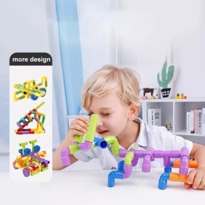 Конструктор с Големи цветни тръби - игра STEM - 108 части - Img 2