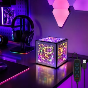 Магически 3D LED куб „Безкрайно огледало“ 3D RGB Сензорна Лампа - Img 3