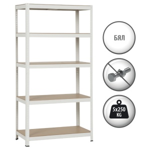 Метален стелаж Carmen CR-1016 - 180х90х45 см, до 250 кг на рафт - бял